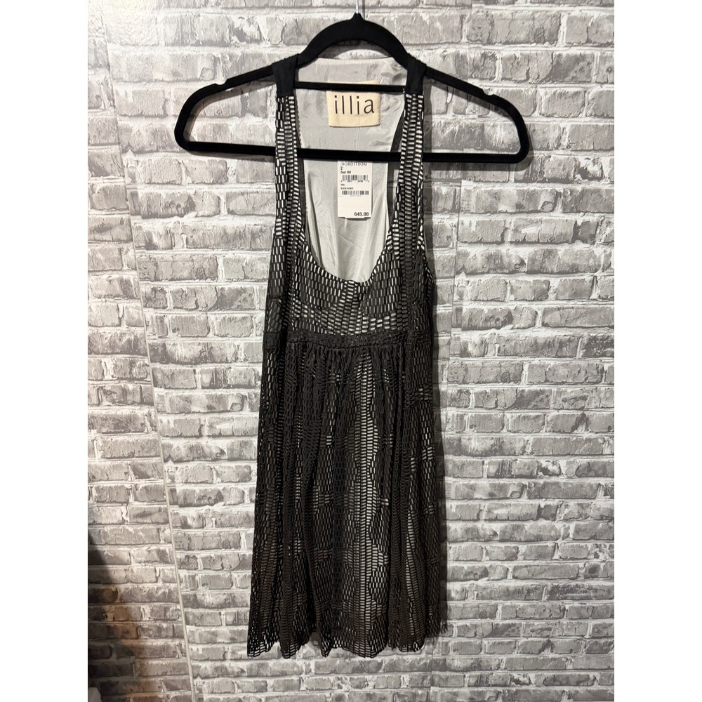 Illia Woven Leather Silk Racerback Top Black White Size 2 NWT 550J